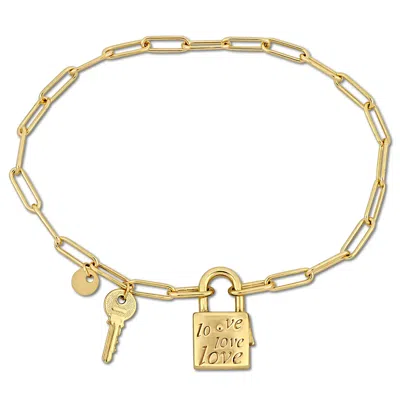 Mimi & Max Lock And Key Charm Paper Clip Bracelet In Yellow Silver - 7.5 In.