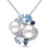 Mimi & Max London, Swiss And Sky Blue Topaz And Created White Sapphire And White Cultured Freshwater Pearl Clus In White