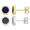 Mimi & Max Men's 1 1/4ct Tgw Round Hematite Lapis Stud Earrings 2-piece Set Yellow White Sterling Silver In Multi