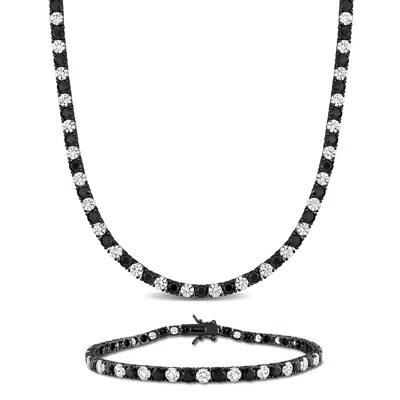Mimi & Max Men's 57 1/4ct Tgw Created White Black Sapphire Jewelry Set Black Rhodium Sterling Silver In Multi