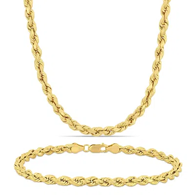 Mimi & Max Men's Rope Chain Necklace And Bracelet Set 10k Yellow Gold
