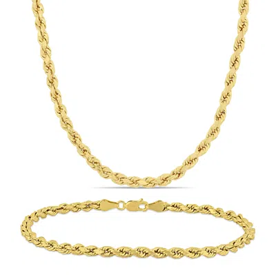 Mimi & Max Men's Rope Chain Necklace And Bracelet Set 10k Yellow Gold