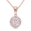 Mimi & Max Morganite And 1/10 Ct Tw Diamond Halo Necklace In Rose Plated Sterling Silver In Pink