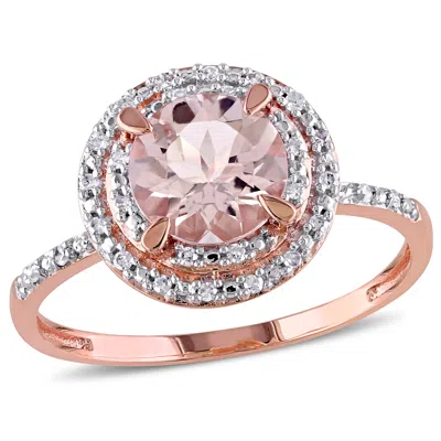 Mimi & Max Morganite And 1/10ct Tw Diamond Double Halo Ring 10k Rose Gold In Pink