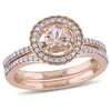 Mimi & Max Morganite And 1/3ct Tw Diamond Halo Bridal Ring Set 10k Rose Gold In Pink