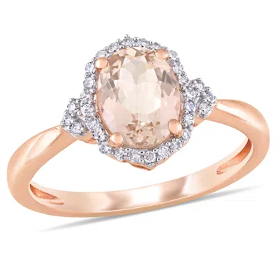 Mimi & Max Morganite And 1/8ct Tw Diamond Halo Ring 10k Rose Gold In Pink