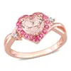Mimi & Max Morganite-pink Tourmaline And Diamond Heart Ring In Rose Silver In Pink
