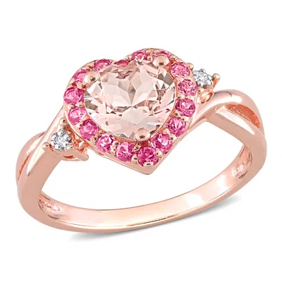 Mimi & Max Morganite-pink Tourmaline And Diamond Heart Ring In Rose Silver