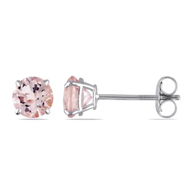 Mimi & Max Morganite Solitaire Stud Earrings In 14k White Gold In Pink