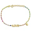 Mimi & Max Multi-color Enamel Love And Heart Charm Bracelet In Yellow Plated Sterling Silver - 6.5+1 In. In Gold