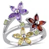 Mimi & Max Multi Gemstone Triple Flower Ring In Sterling Silver In Red