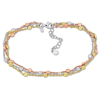 Mimi & Max Multi-strand Anklet With Lobster Clasp In 3-tone Rose - Yellow And White Sterling Silver - 9 In