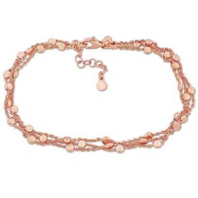 Mimi & Max Multi-strand Anklet With Lobster Clasp In Rose Plated Sterling Silver - 9 In In Gold