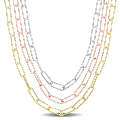 Mimi & Max Multi-strand Paperclip Chain Necklace In 3-tone 18k Gold Plated Sterling Silver, 18 In