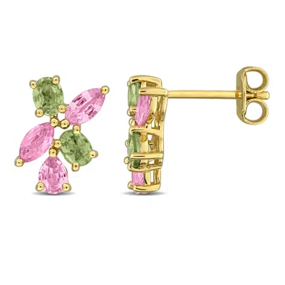 Mimi & Max Multi-gem Cluster Drop Earrings Sterling Silver In Gold