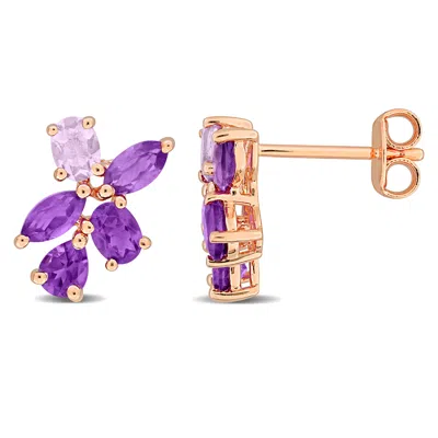 Mimi & Max Multi-gem Cluster Drop Earrings Sterling Silver In Purple
