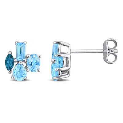 Mimi & Max Multi-gem Cluster Stud Earrings Sterling Silver In Blue