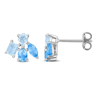 Mimi & Max Multi-gem Cluster Stud Earrings Sterling Silver In Brown