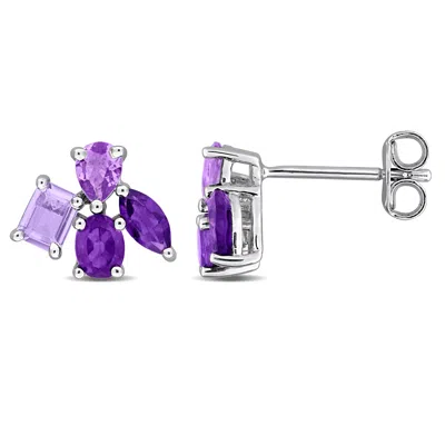 Mimi & Max Multi-gem Cluster Stud Earrings Sterling Silver In Metallic