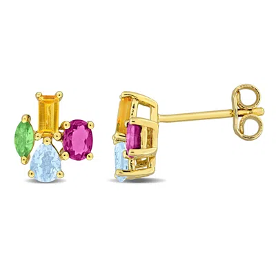 Mimi & Max Multi-gem Cluster Stud Earrings Sterling Silver In Pattern
