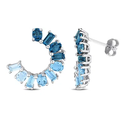 Mimi & Max Multi-gem Curved Stud Earrings Sterling Silver In Pattern