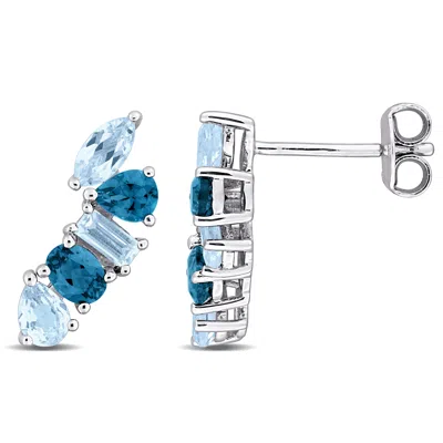 Mimi & Max Multi-gem Five Stone Drop Earrings Sterling Silver In Blue