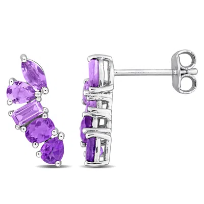 Mimi & Max Multi-gem Five Stone Drop Earrings Sterling Silver In Purple