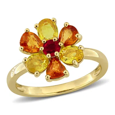 Mimi & Max Multi-gem Floral Ring Sterling Silver In Gold