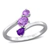 Mimi & Max Multi-gem Three Stone Bypass Ring Sterling Silver In Gray