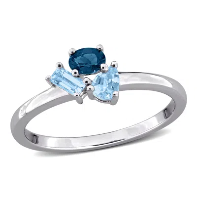 Mimi & Max Multi-gem Three Stone Cluster Ring Sterling Silver