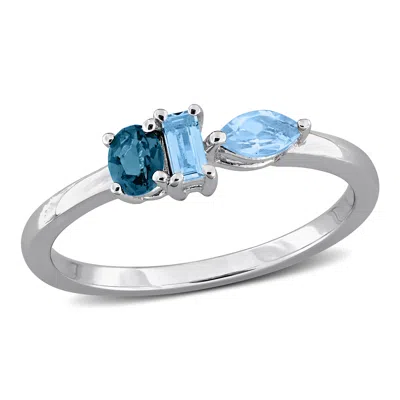 Mimi & Max Multi-gem Three Stone Ring Sterling Silver In Pink