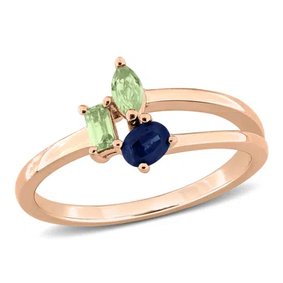 Mimi & Max Multi-gem Three Stone Split Shank Ring Sterling Silver In Gold