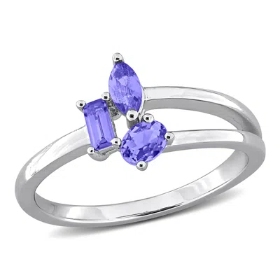 Mimi & Max Multi-gem Three Stone Split Shank Ring Sterling Silver In Metallic
