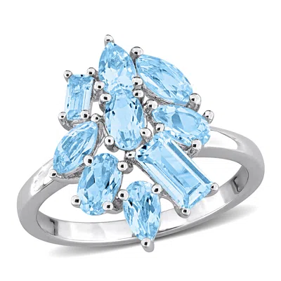 Mimi & Max Multi-shape Gemstone Floral Ring Sterling Silver In Blue