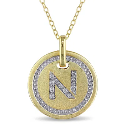 Mimi & Max N Initial Diamond Accent Pendant With Chain In Yellow Plated Sterling Silver