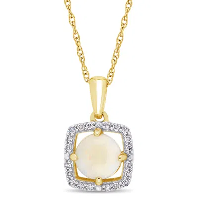 Mimi & Max Opal And 1/10 Ct Tw Diamond Floating Square Halo Necklace In 10k Yellow Gold