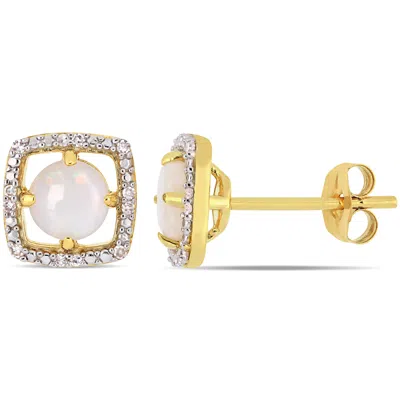 Mimi & Max Opal And Diamond Accent Floating Square Halo Stud Earrings In 10k Yellow Gold
