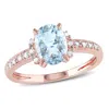 Mimi & Max Oval Cut Aquamarine And Diamond Ring In Rose Silver In Blue