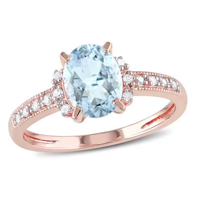 Mimi & Max Oval Cut Aquamarine And Diamond Ring In Rose Silver In Multi