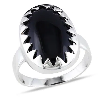 Mimi & Max Oval Cut Black Onyx Bezel Set Ring Sterling Silver
