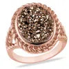 Mimi & Max Oval Cut Coffee Druzy Gemstone Bezel-set Split Shank Ring Rose Silver In Brown