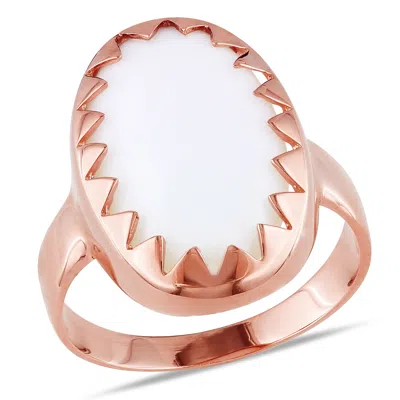Mimi & Max Oval Cut White Onyx Bezel Set Ring Rose Silver