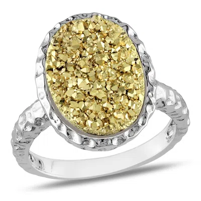 Mimi & Max Oval Golden Color Druzy Gemstone Cocktail Ring Sterling Silver In Yellow