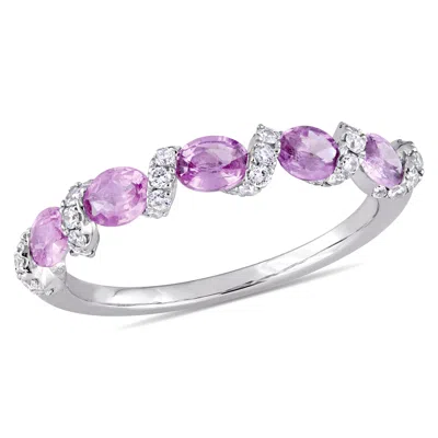 Mimi & Max Oval Light Pink Sapphire 1/4ct Tw Diamond Ribbon Ring 14k White Gold