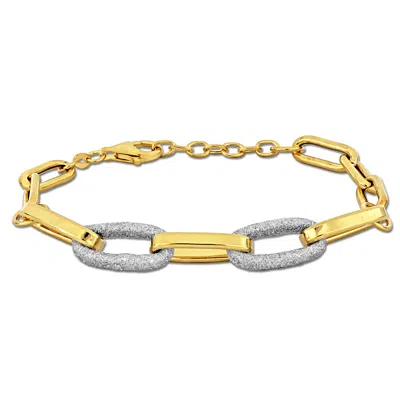 Mimi & Max Oval Link Bracelet W/ White Sparkle Enamel In Yellow Silver 8+1 In. In Multi