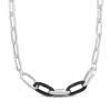 Mimi & Max Oval Link Necklace W/ Black Sparkle Enamel In Sterling Silver - 18+2 In. In Multi