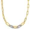 Mimi & Max Oval Link Necklace W/ White Sparkle Enamel & Lobster Clasp In Yellow Silver - 17.5+1.5 In. In Multi