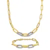 Mimi & Max Oval Link White Sparkle Enamel Bracelet And Necklace Set Yellow Plated Sterling Silver In Yellow