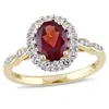 Mimi & Max Oval Shape Garnet White Topaz And Diamond Accent Vintage Ring 14k Yellow Gold In Red