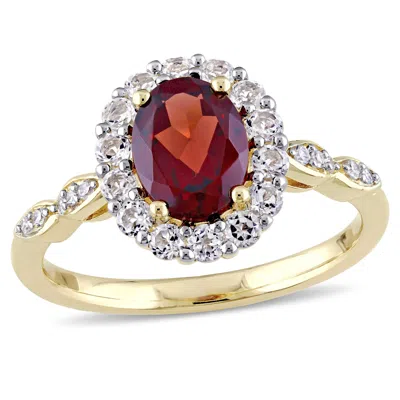 Mimi & Max Oval Shape Garnet White Topaz And Diamond Accent Vintage Ring 14k Yellow Gold In Red